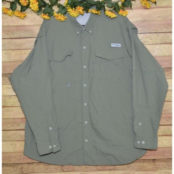 Columbia PFG Men's Sage Green Long Roll Tab Sleeves Button Front Shirt Size 2XL - Picture 1 of 14